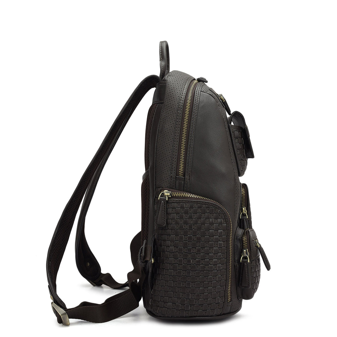 Punch Mat Leather Backpack - Brown