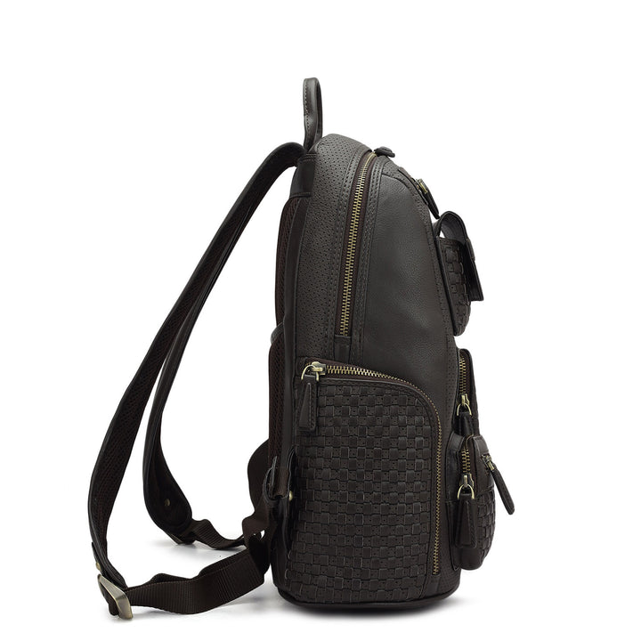 Punch Mat Leather Backpack - Brown