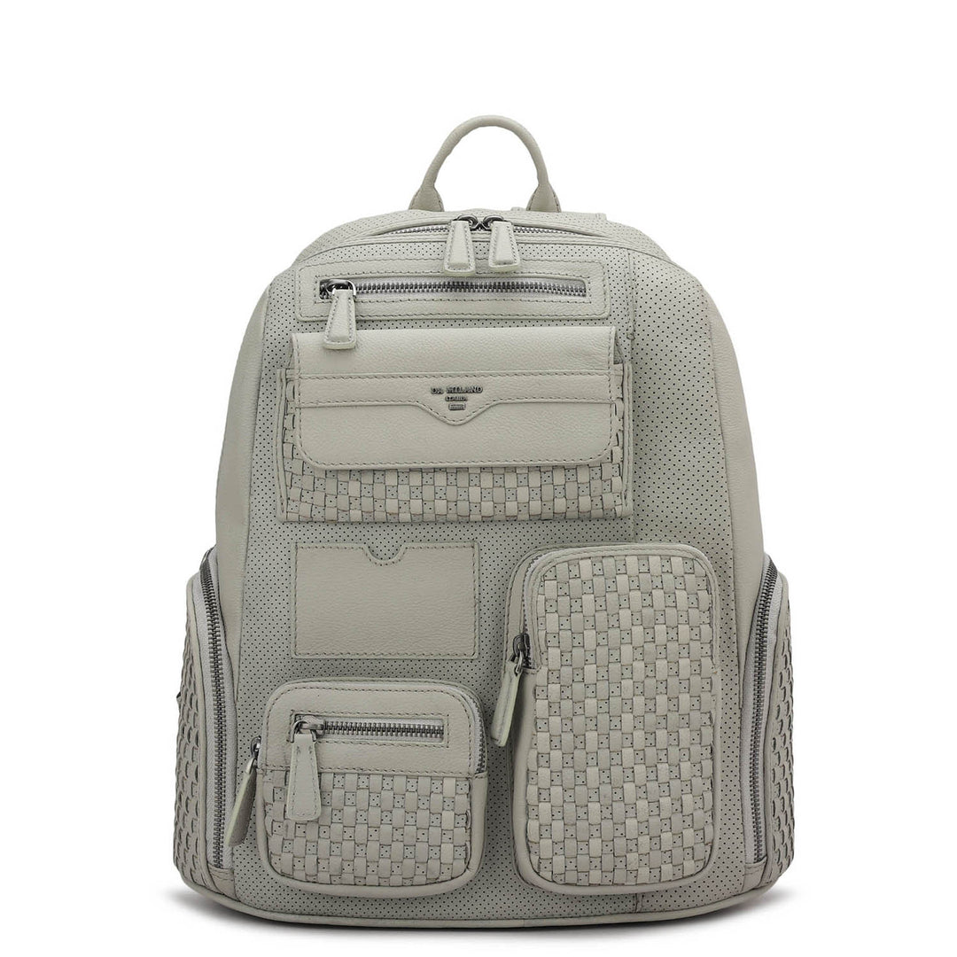 Punch Mat Leather Backpack - Light Grey