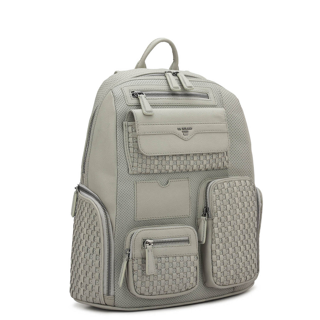 Punch Mat Leather Backpack - Light Grey