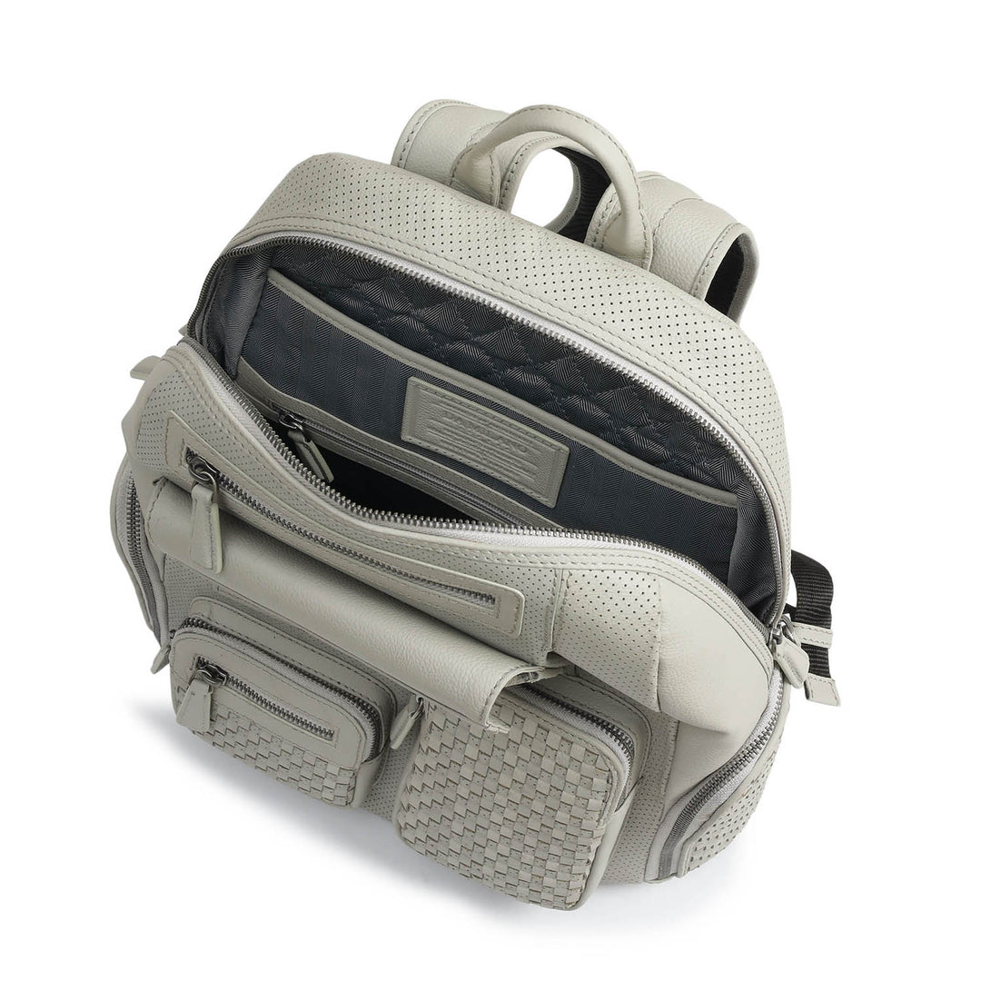 Punch Mat Leather Backpack - Light Grey