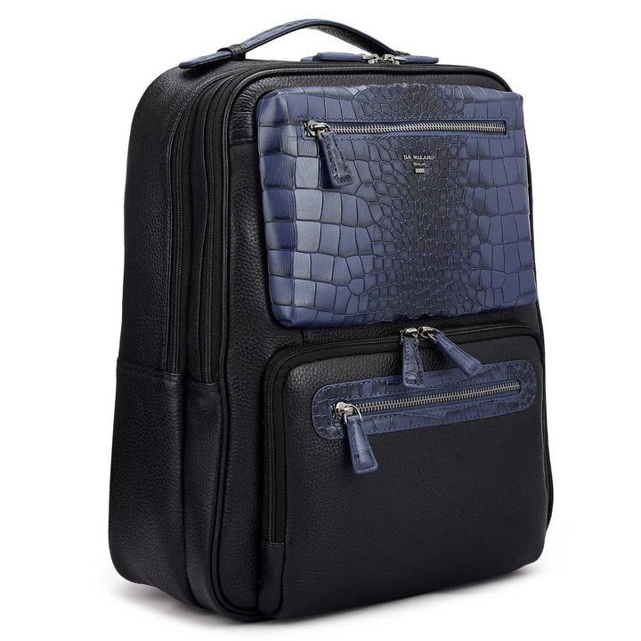 Wax Croco Leather Backpack - Black