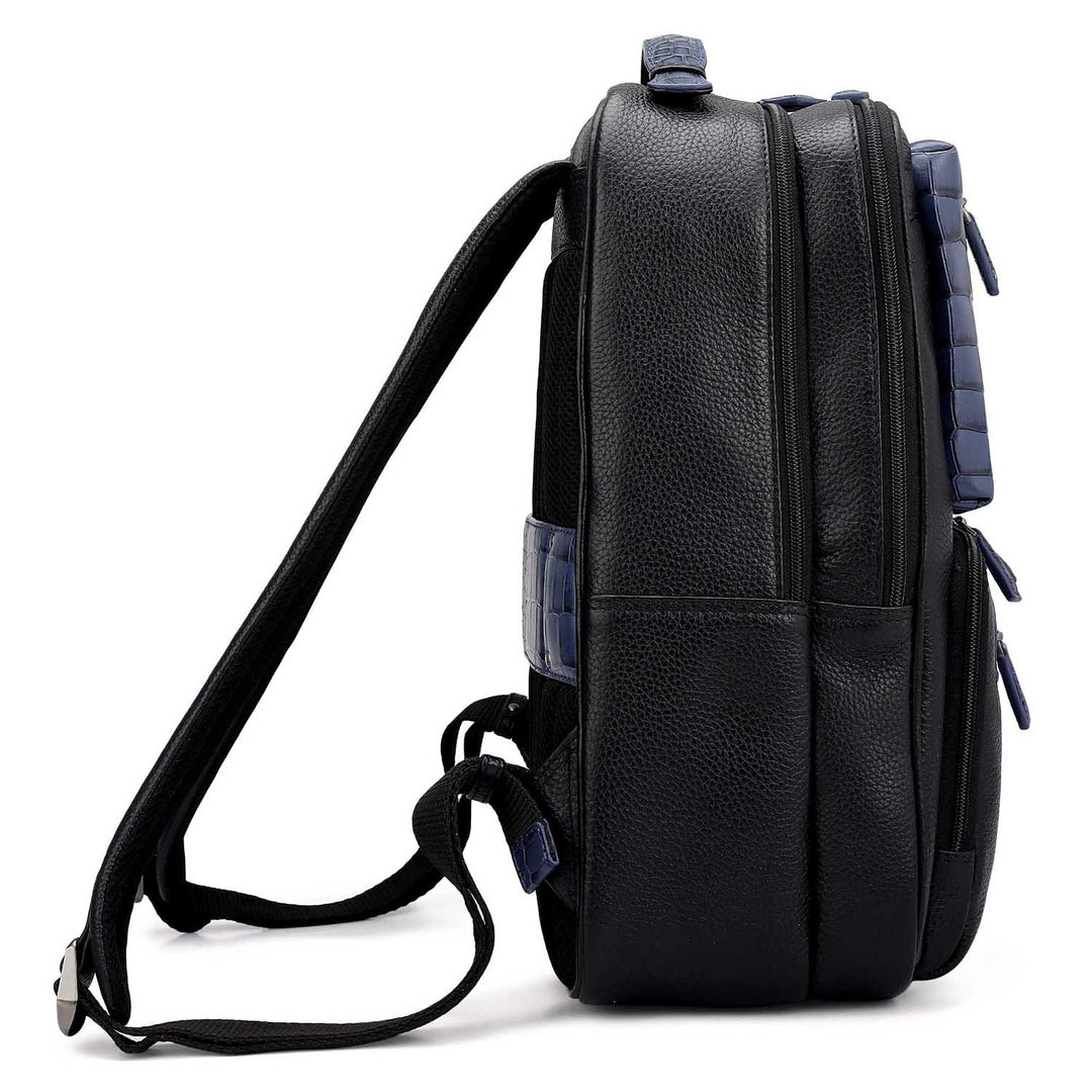Wax Croco Leather Backpack - Black