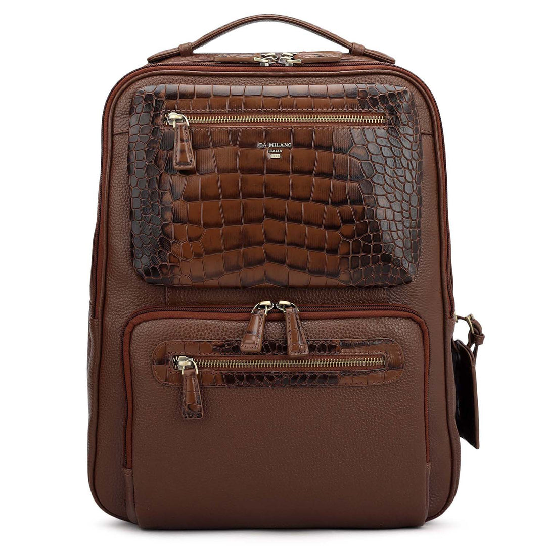 Wax Croco Leather Backpack - Espresso