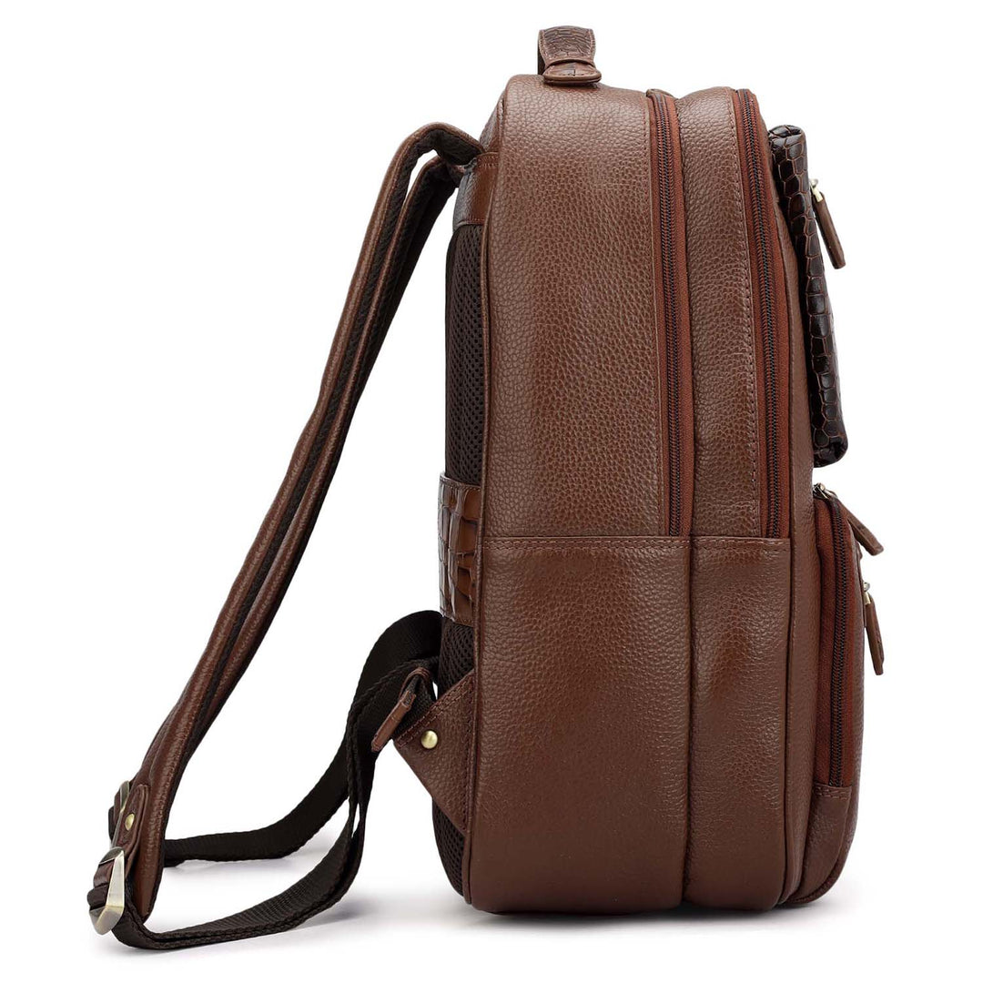 Wax Croco Leather Backpack - Espresso