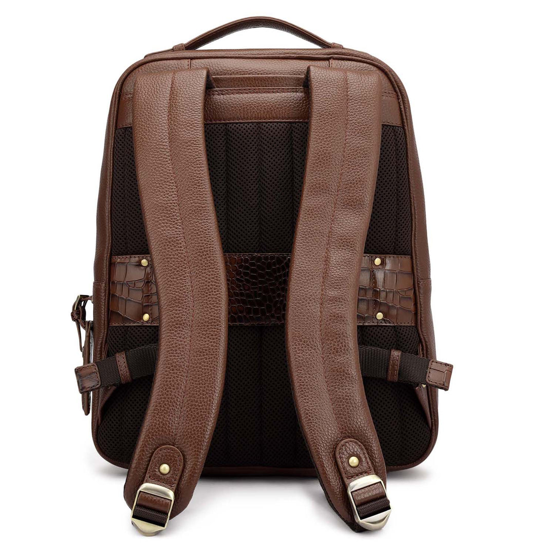Wax Croco Leather Backpack - Espresso