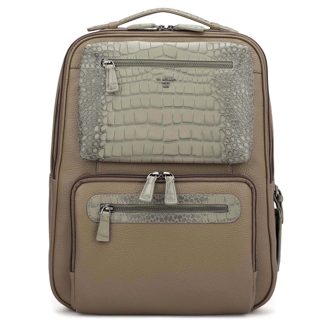 Wax Croco Leather Backpack - Greyish Taupe