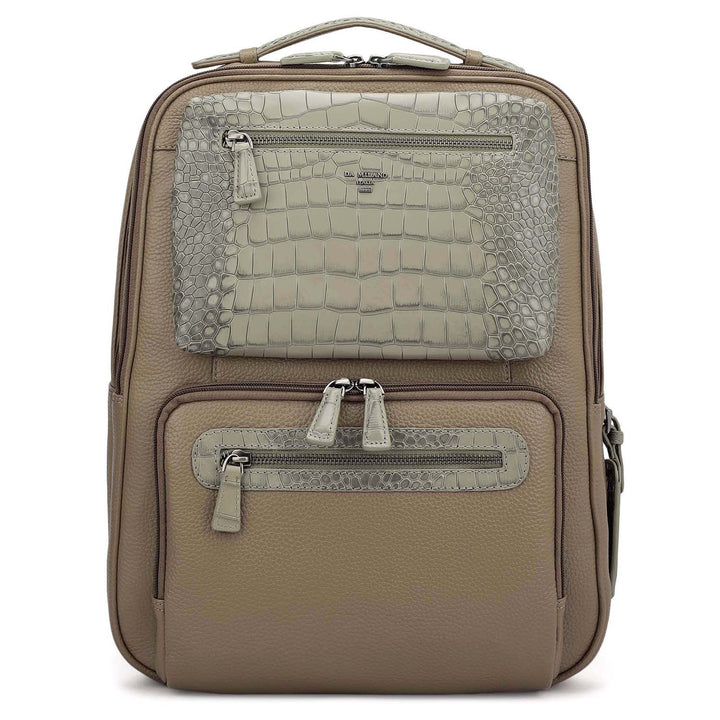 Wax Croco Leather Backpack - Greyish Taupe