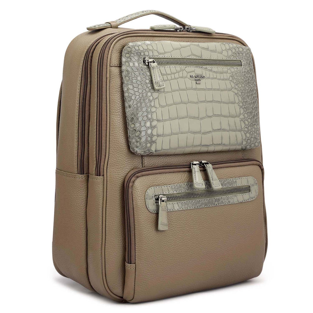 Wax Croco Leather Backpack - Greyish Taupe