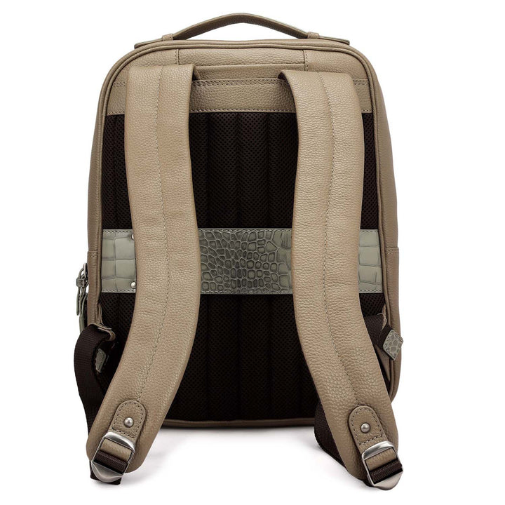Wax Croco Leather Backpack - Greyish Taupe