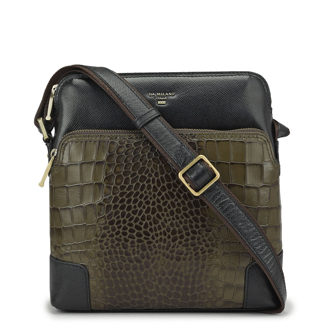 Croco Franzy Leather Men Sling - Military Green