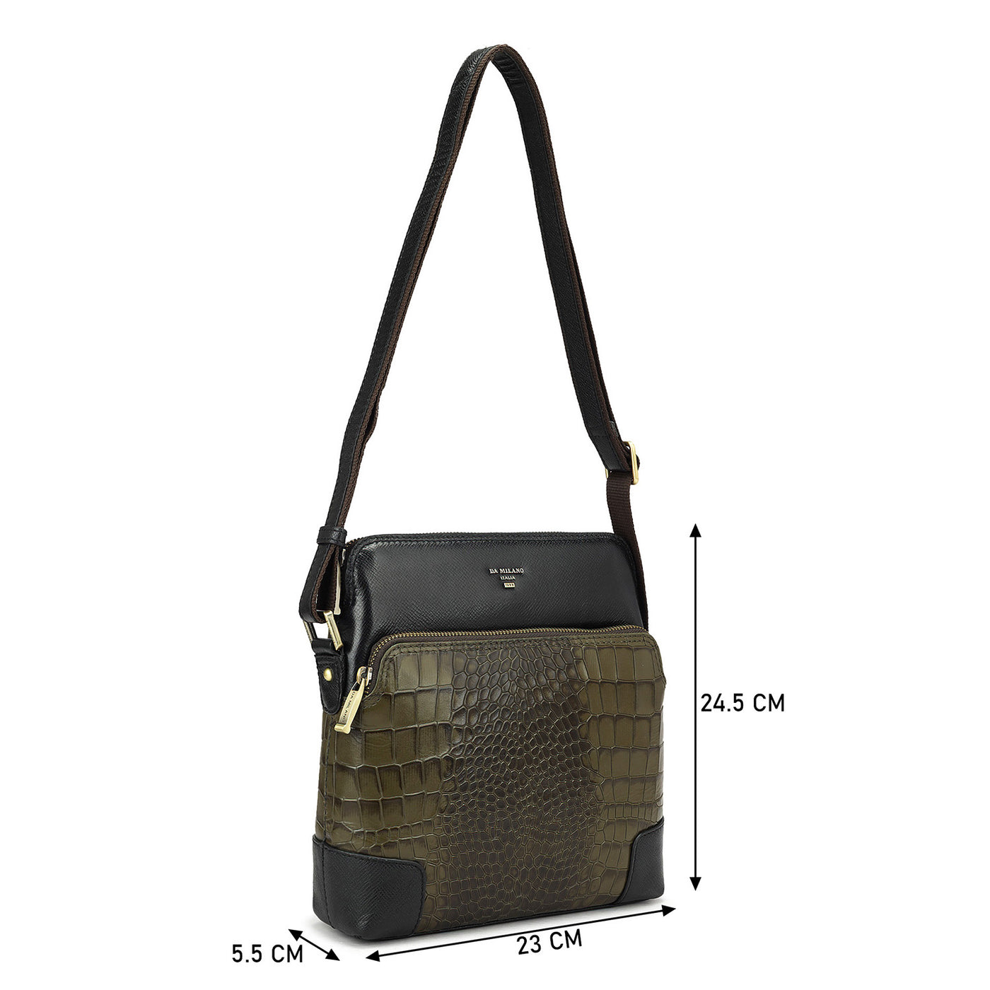 Croco Franzy Leather Men Sling - Military Green