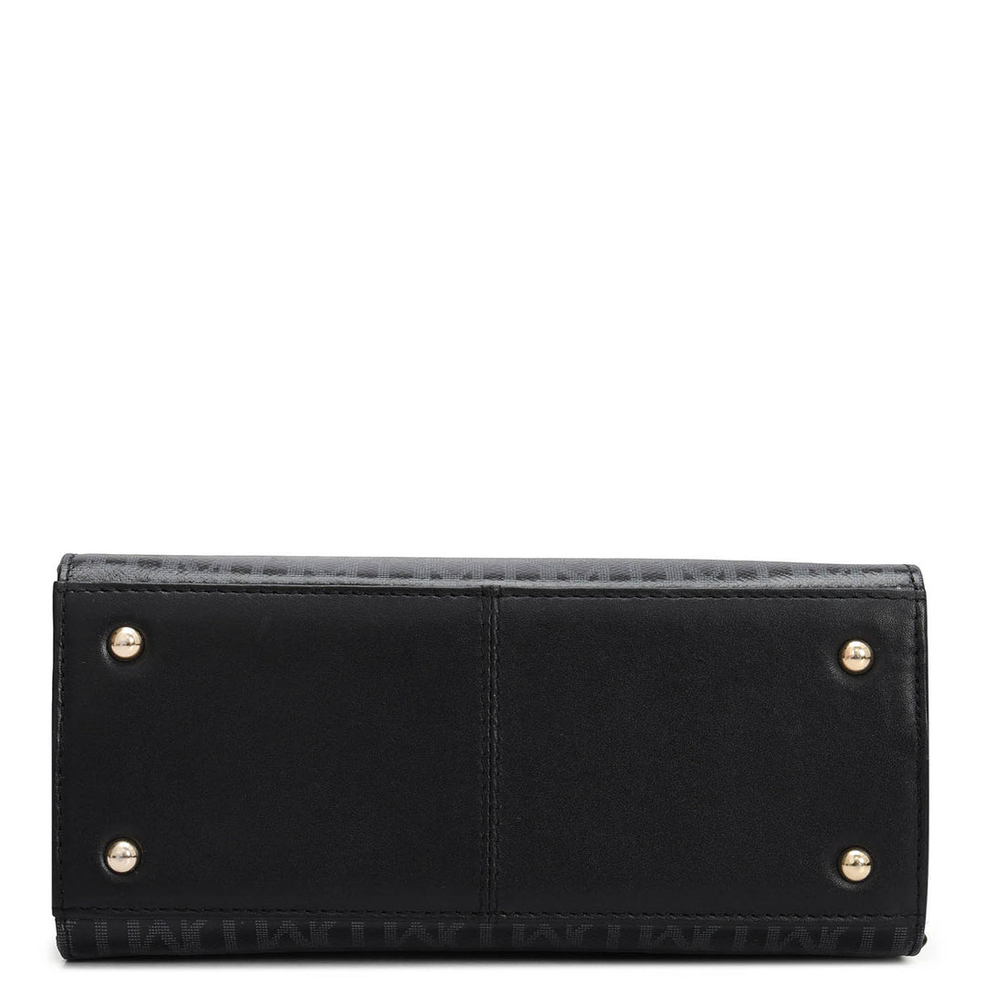 Small Monogram Leather Satchel - Black
