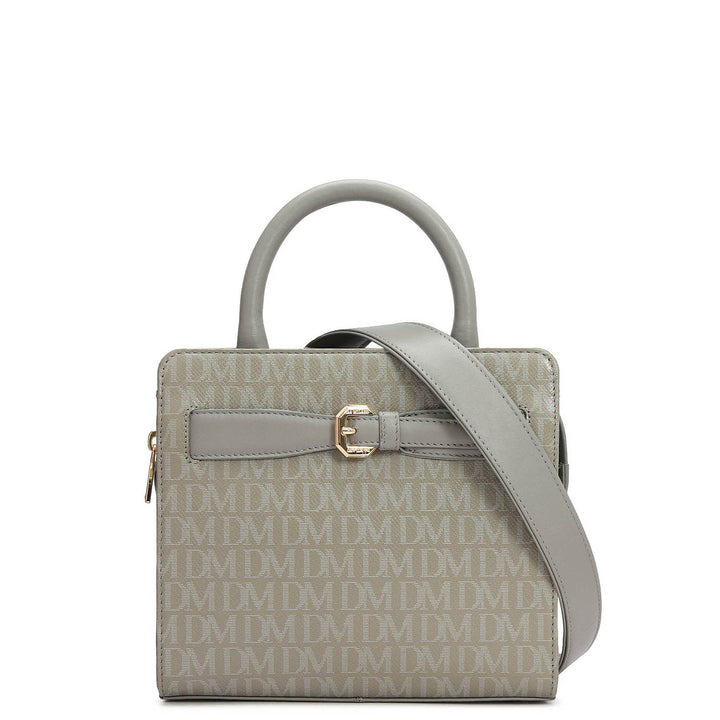 Small Monogram Leather Satchel - Stone Grey