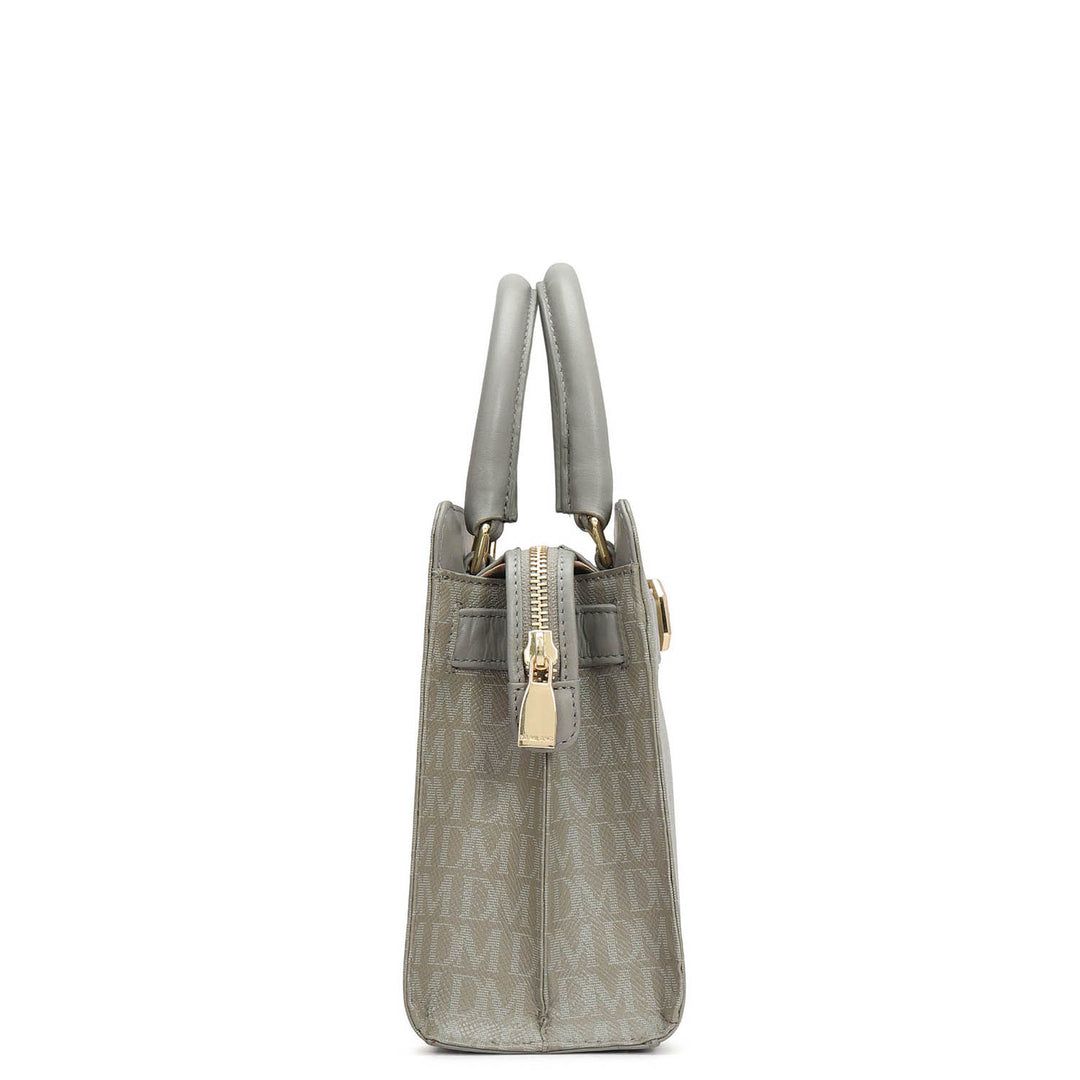 Small Monogram Leather Satchel - Stone Grey