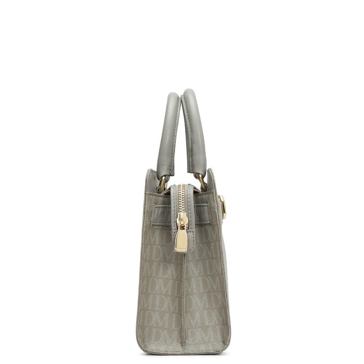 Small Monogram Leather Satchel - Stone Grey