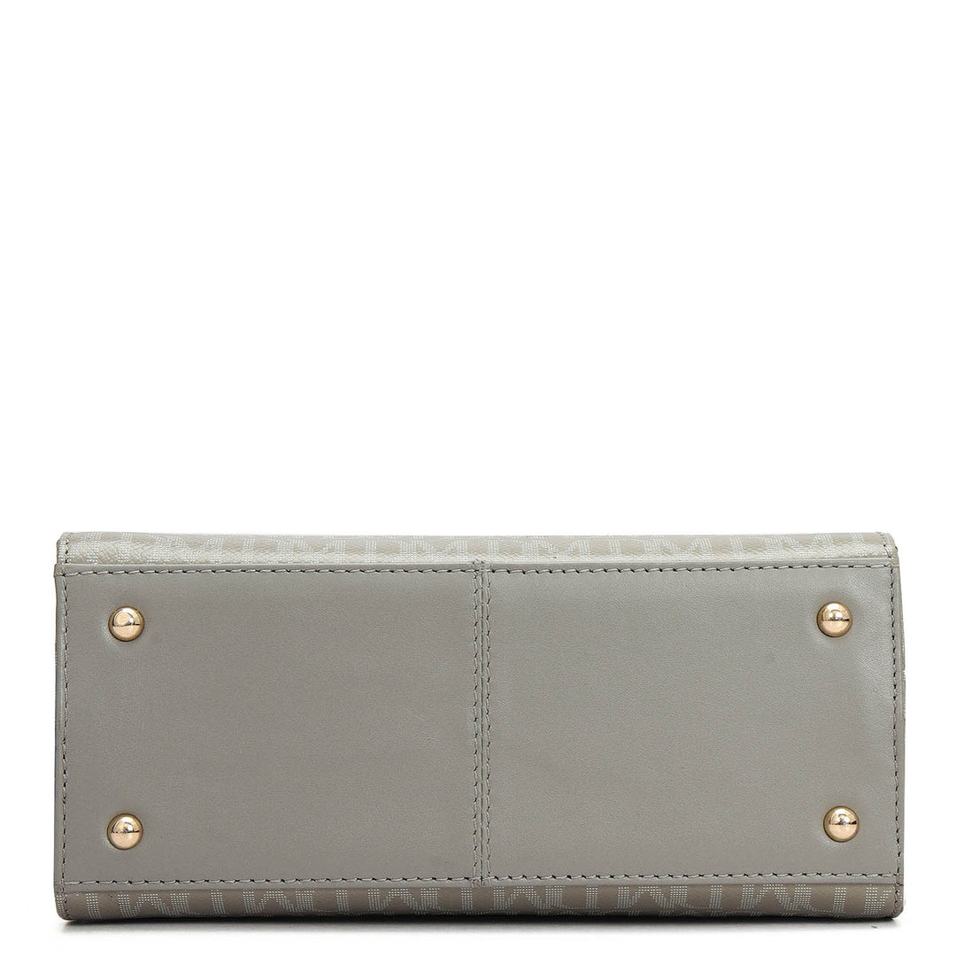 Small Monogram Leather Satchel - Stone Grey