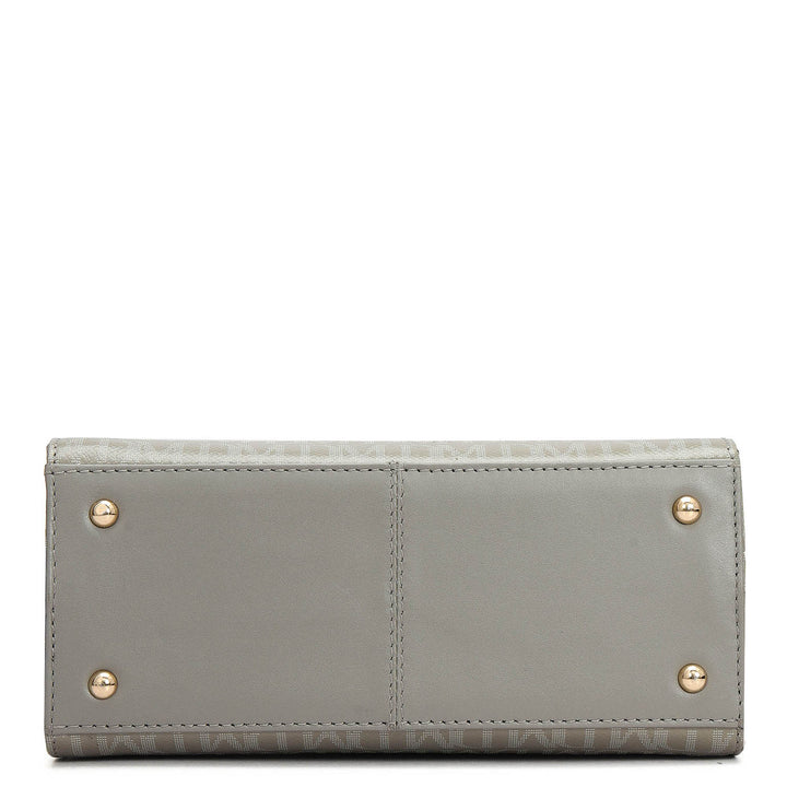 Small Monogram Leather Satchel - Stone Grey