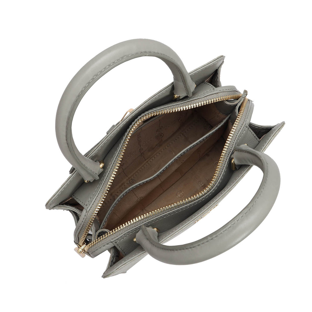 Small Monogram Leather Satchel - Stone Grey