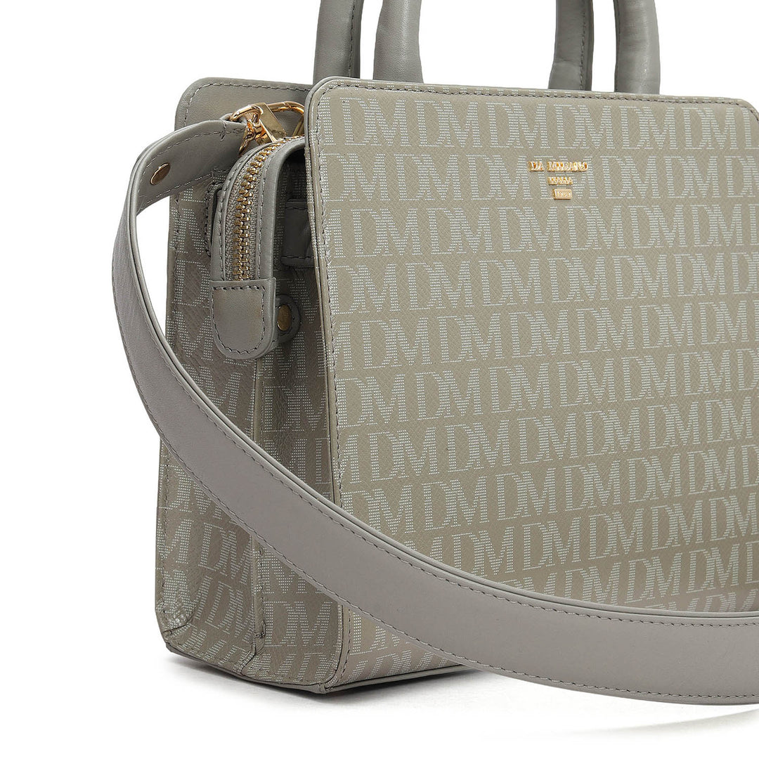Small Monogram Leather Satchel - Stone Grey