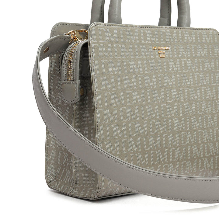Small Monogram Leather Satchel - Stone Grey