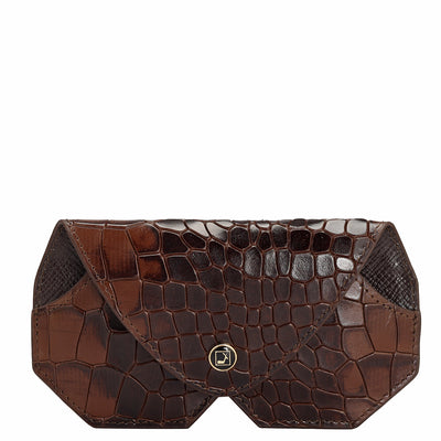 Croco Leather Spectacle Case - Brown
