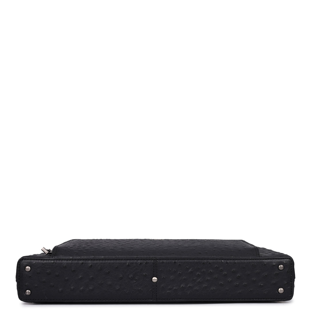 Ostrich Leather Laptop Sleeve - Black