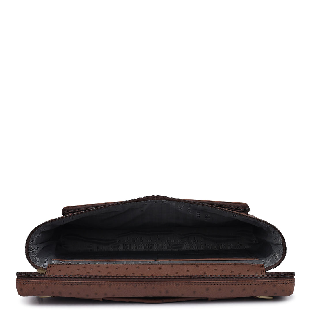 Ostrich Leather Laptop Sleeve - Brown