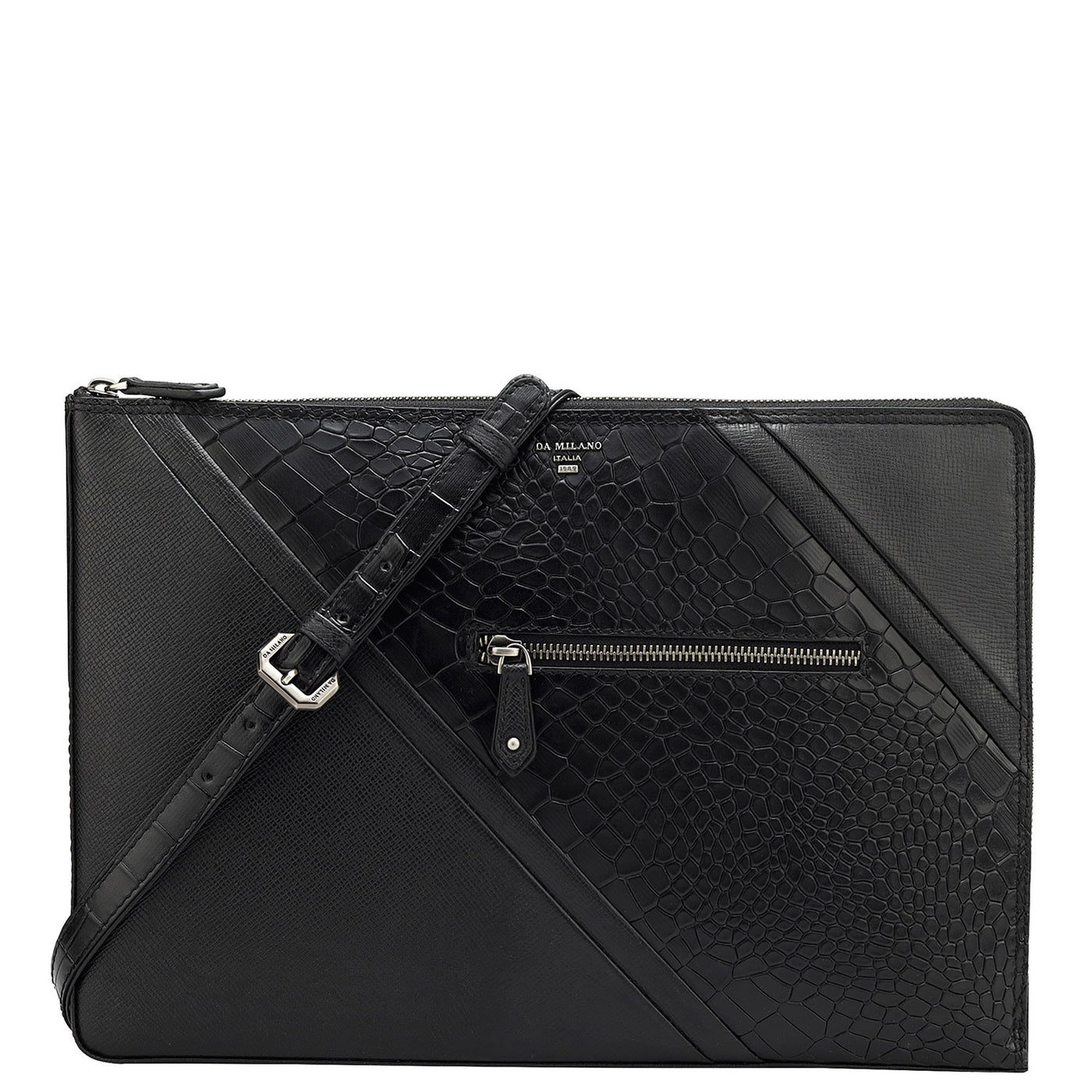 Black Croco Franzy Leather Laptop Sleeve - Upto 15"