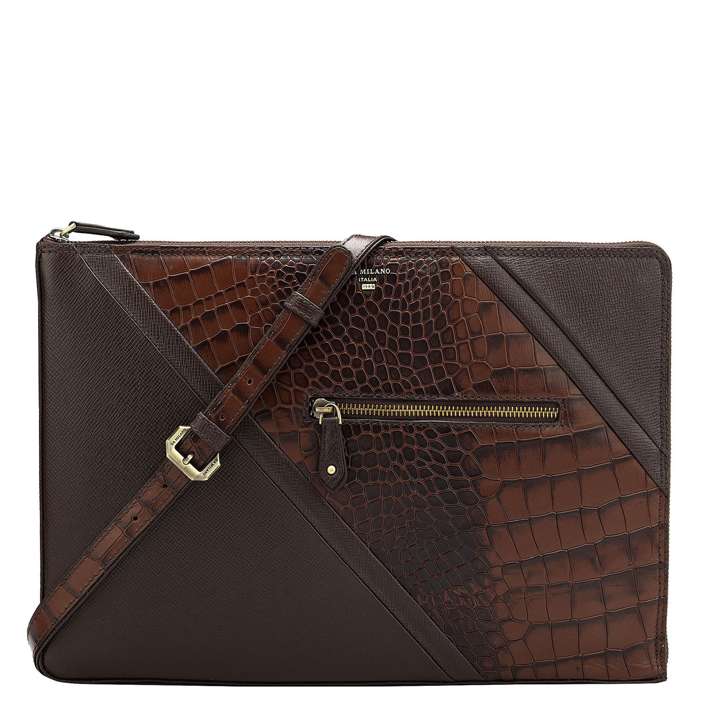 Brown Croco Franzy Leather Laptop Sleeve - Upto 15"