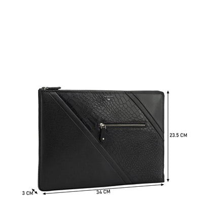 Black Croco Franzy Leather Laptop Sleeve - Upto 13"