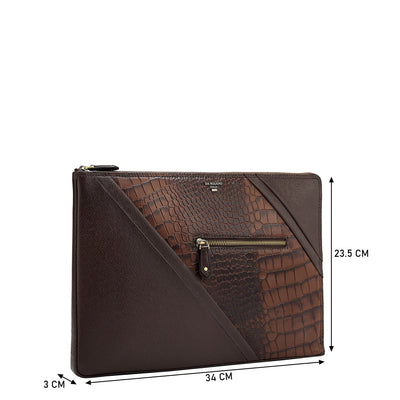 Brown Croco Franzy Leather Laptop Sleeve - Upto 13"