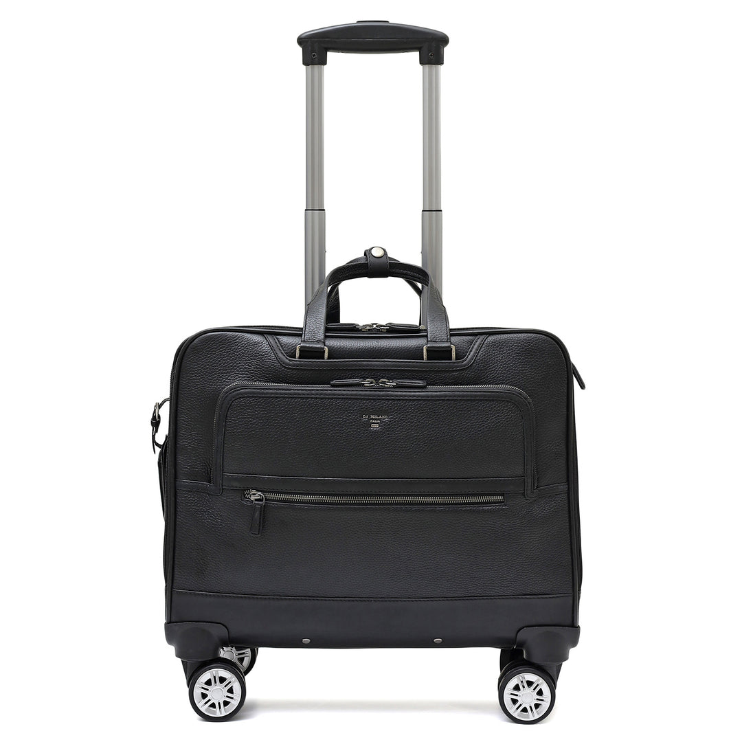 Wax Leather Overnighter Trolley - Black