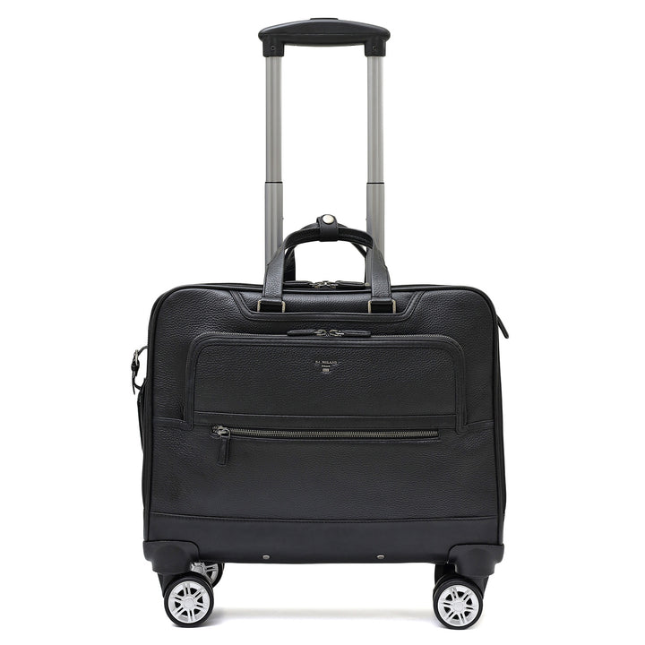 Wax Leather Overnighter Trolley - Black