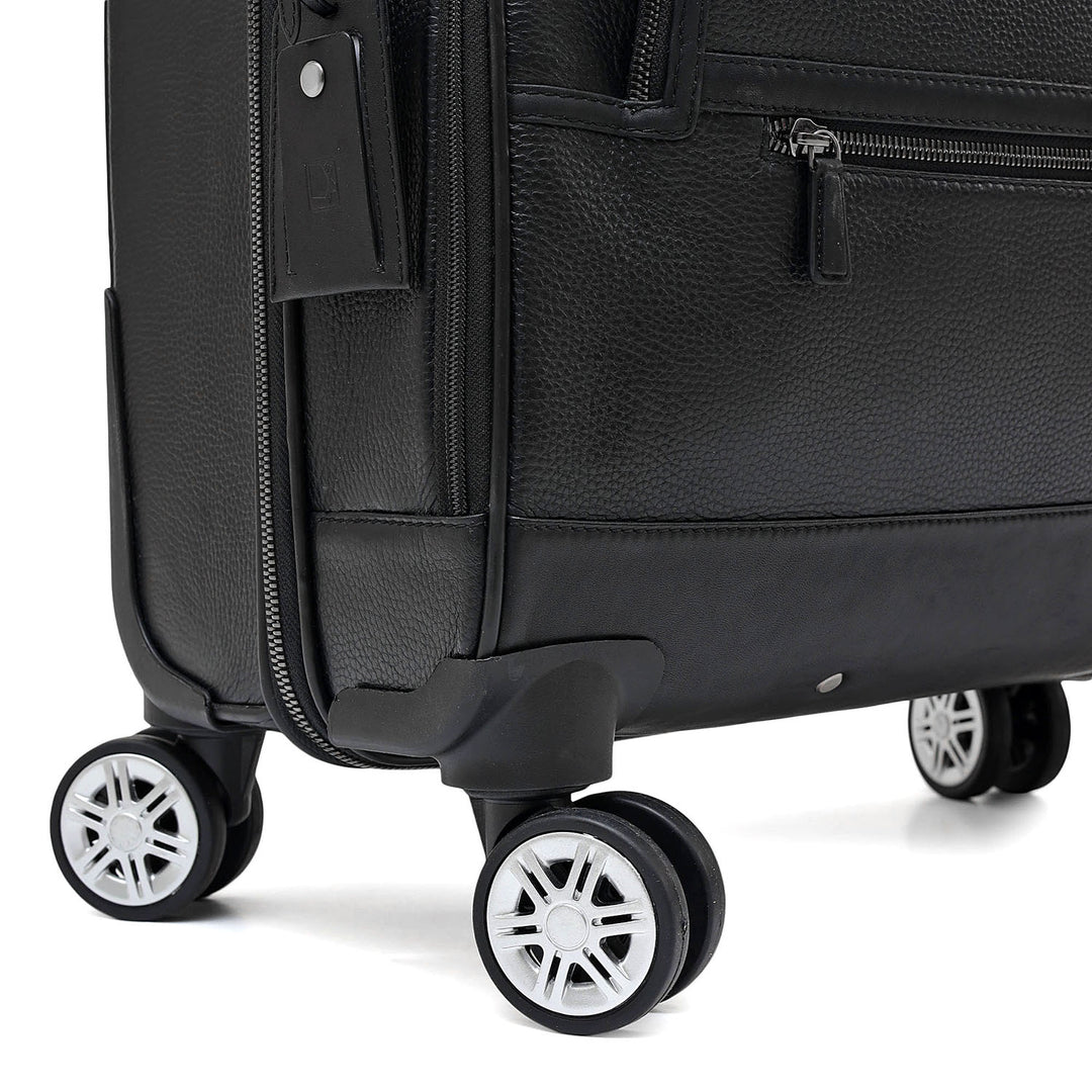 Wax Leather Overnighter Trolley - Black