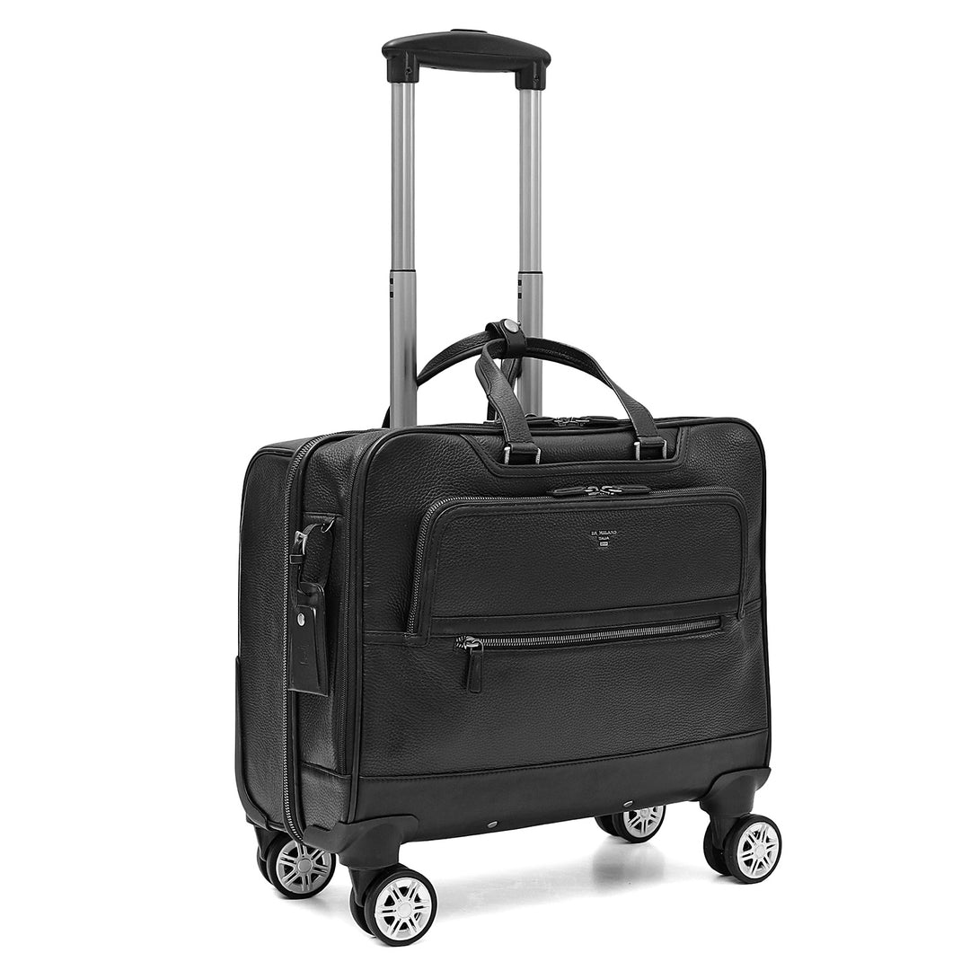 Wax Leather Overnighter Trolley - Black