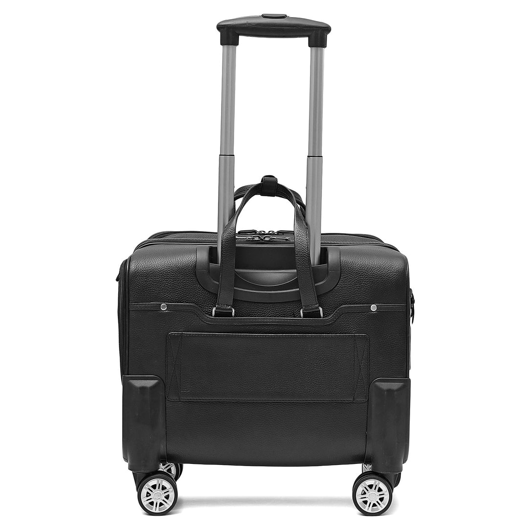 Wax Leather Overnighter Trolley - Black