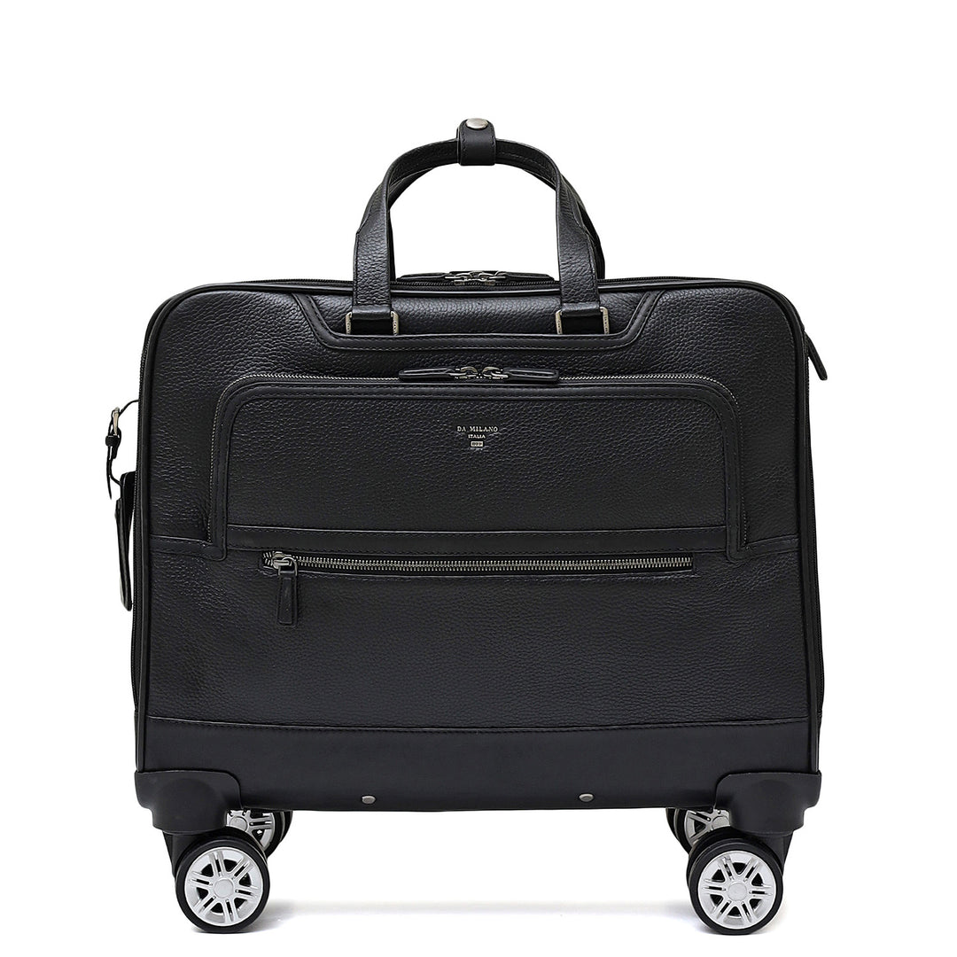 Wax Leather Overnighter Trolley - Black