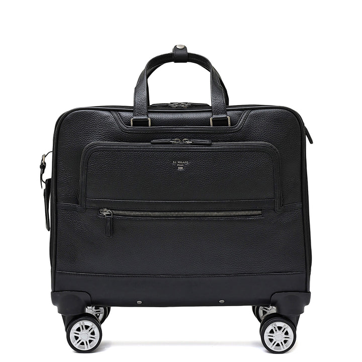 Wax Leather Overnighter Trolley - Black