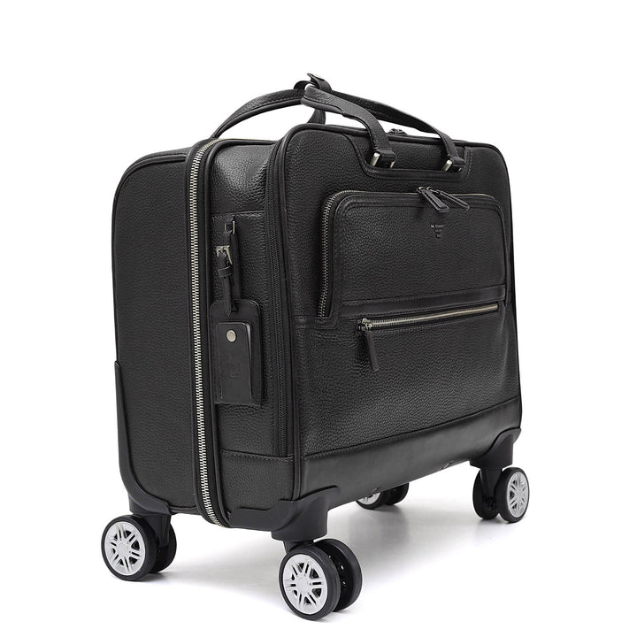 Wax Leather Overnighter Trolley - Black