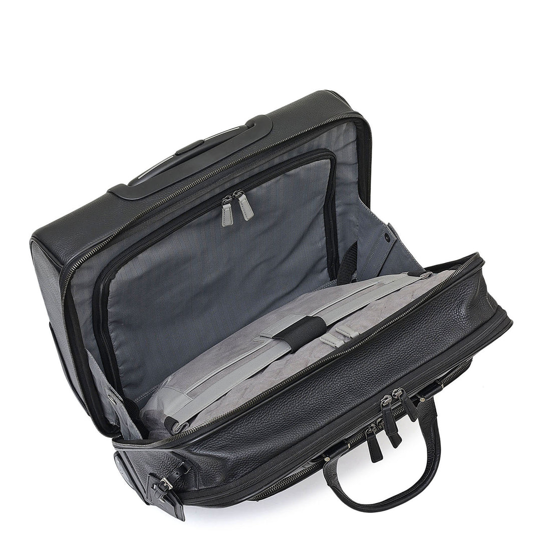 Wax Leather Overnighter Trolley - Black