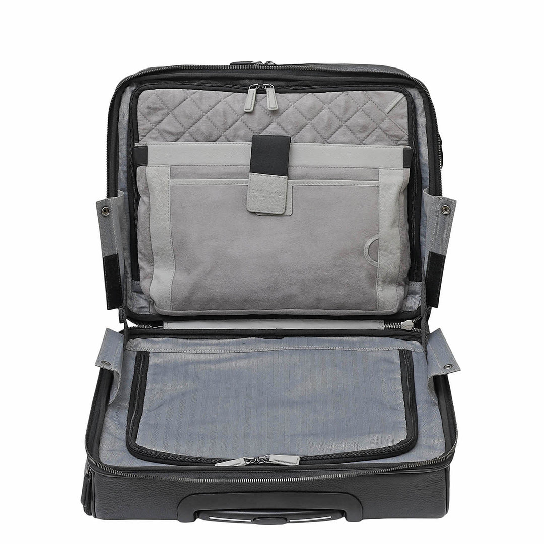 Wax Leather Overnighter Trolley - Black