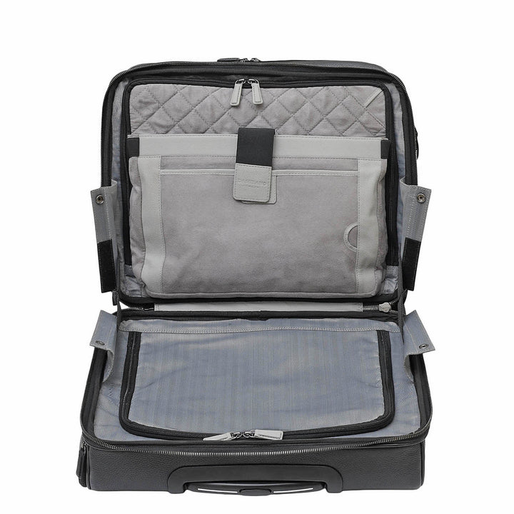 Wax Leather Overnighter Trolley - Black