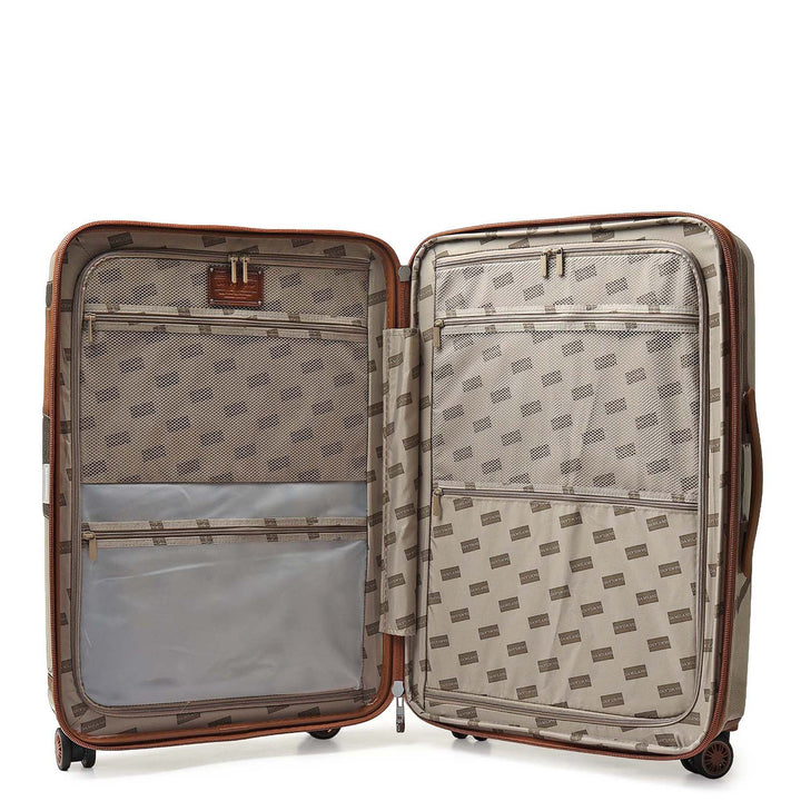 Polycarbonate Mat Emboss Leather Check-in Large Trolley - Beige & Brown