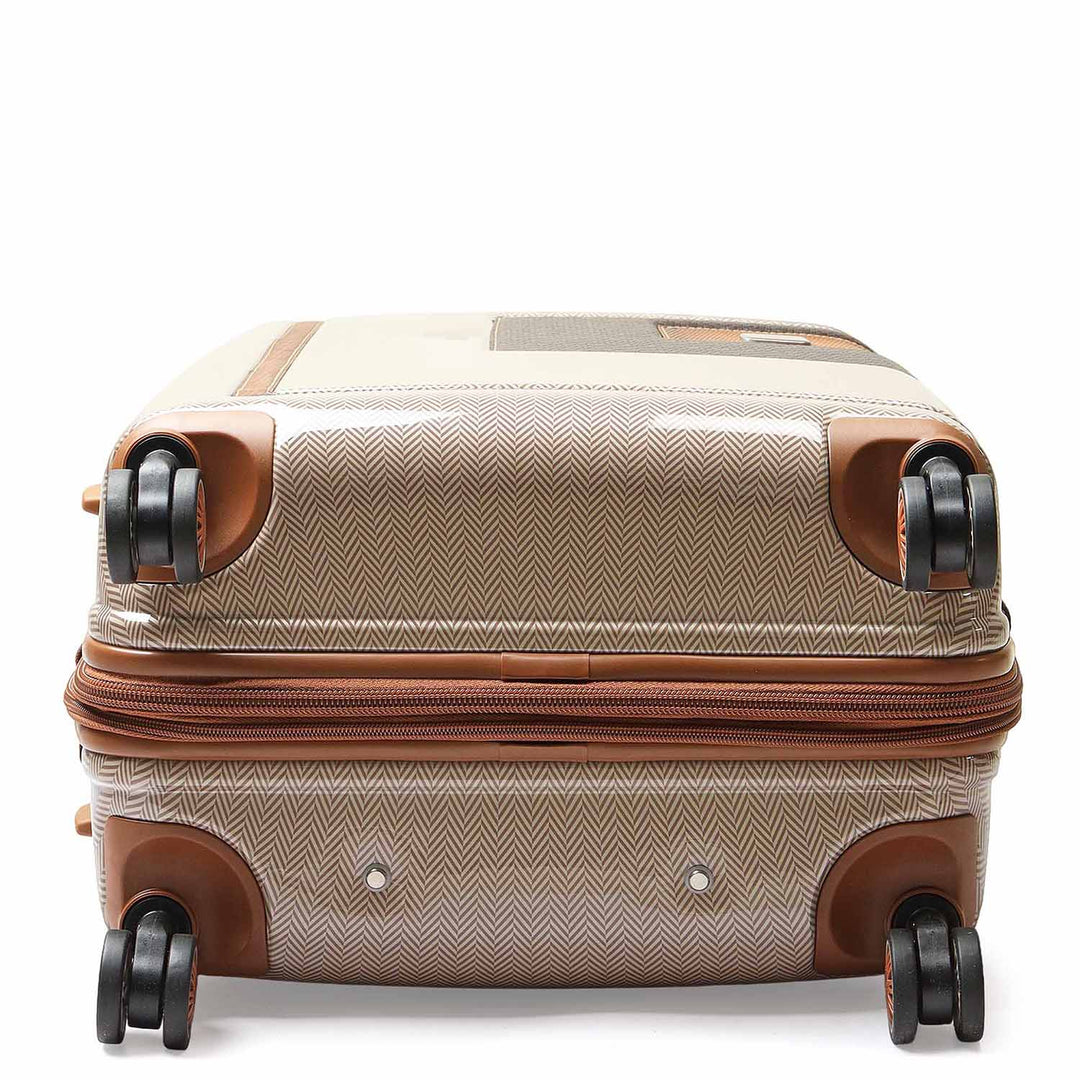 Polycarbonate Mat Emboss Leather Check-in Medium Trolley - Beige & Brown