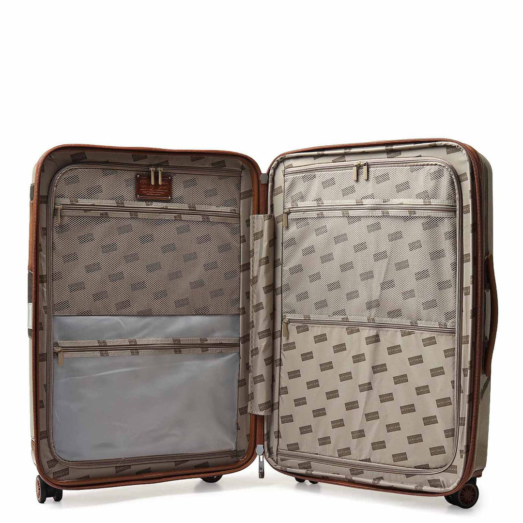 Polycarbonate Mat Emboss Leather Check-in Medium Trolley - Beige & Brown
