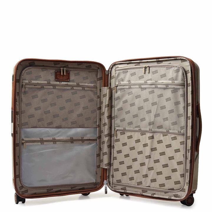 Polycarbonate Mat Emboss Leather Check-in Medium Trolley - Beige & Brown