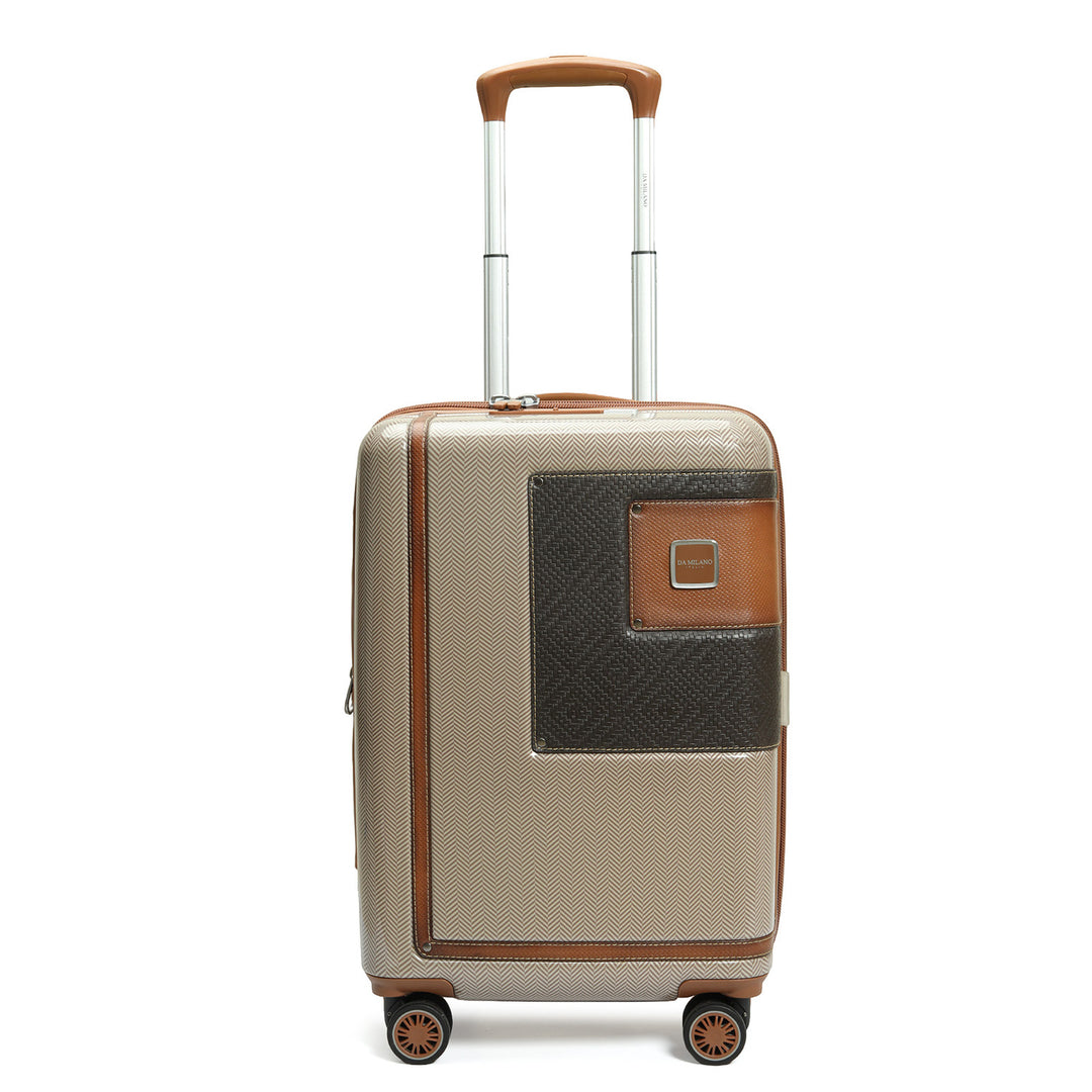 Small Heritage Embossed Beige & Brown Compact Trolley