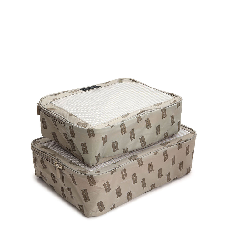 Small Heritage Embossed Beige & Brown Compact Trolley