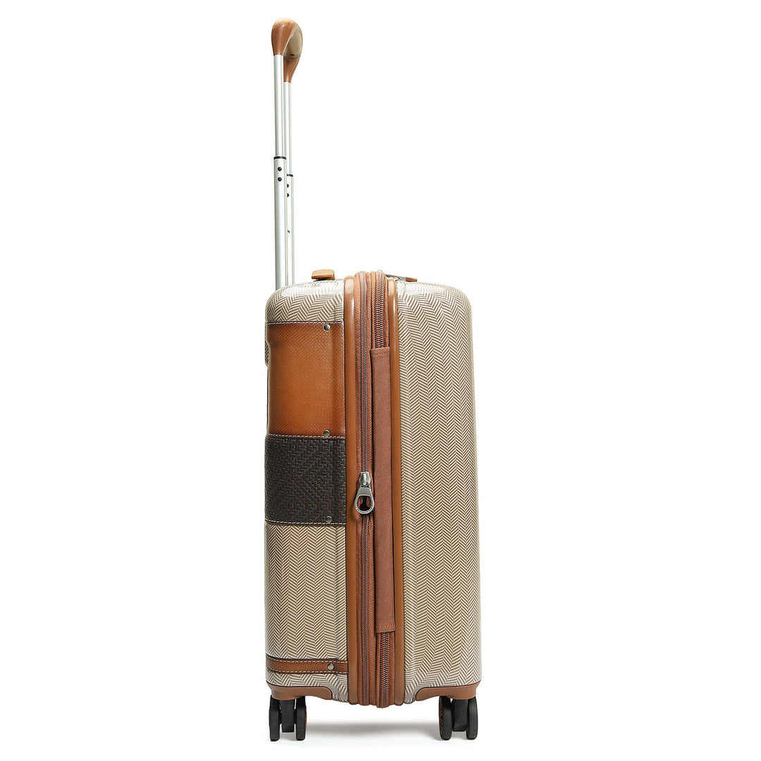 Small Heritage Embossed Beige & Brown Compact Trolley